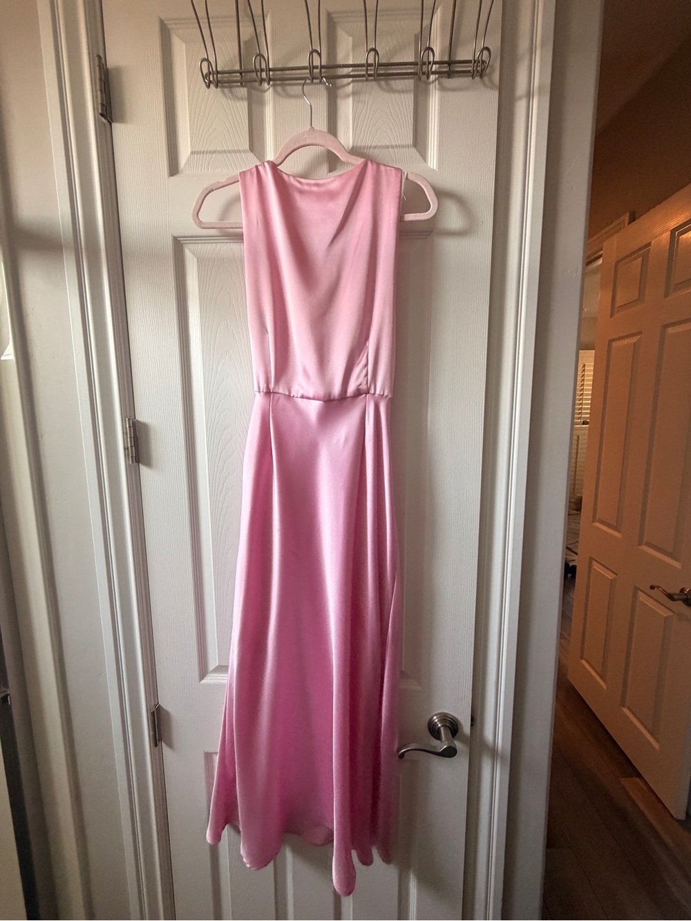 Zara Blush Pink Satin Twist-Detail Maxi Dress View 3